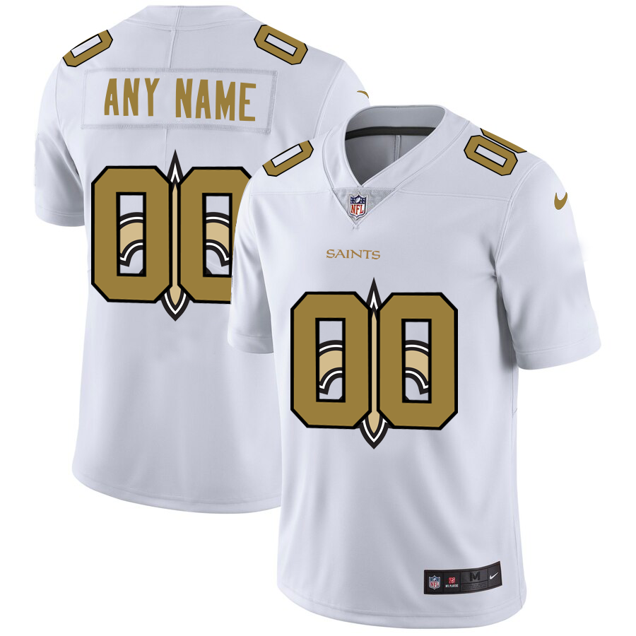 Wholesale New Orleans Saints Custom White Men Nike Team Logo Dual Overlap Limited NFL Jersey->customized nfl jersey->Custom Jersey